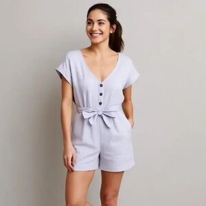Patagonia Women's Organic Cotton Gauze Romper Beluga Blue Size M‎ Tie Open Back